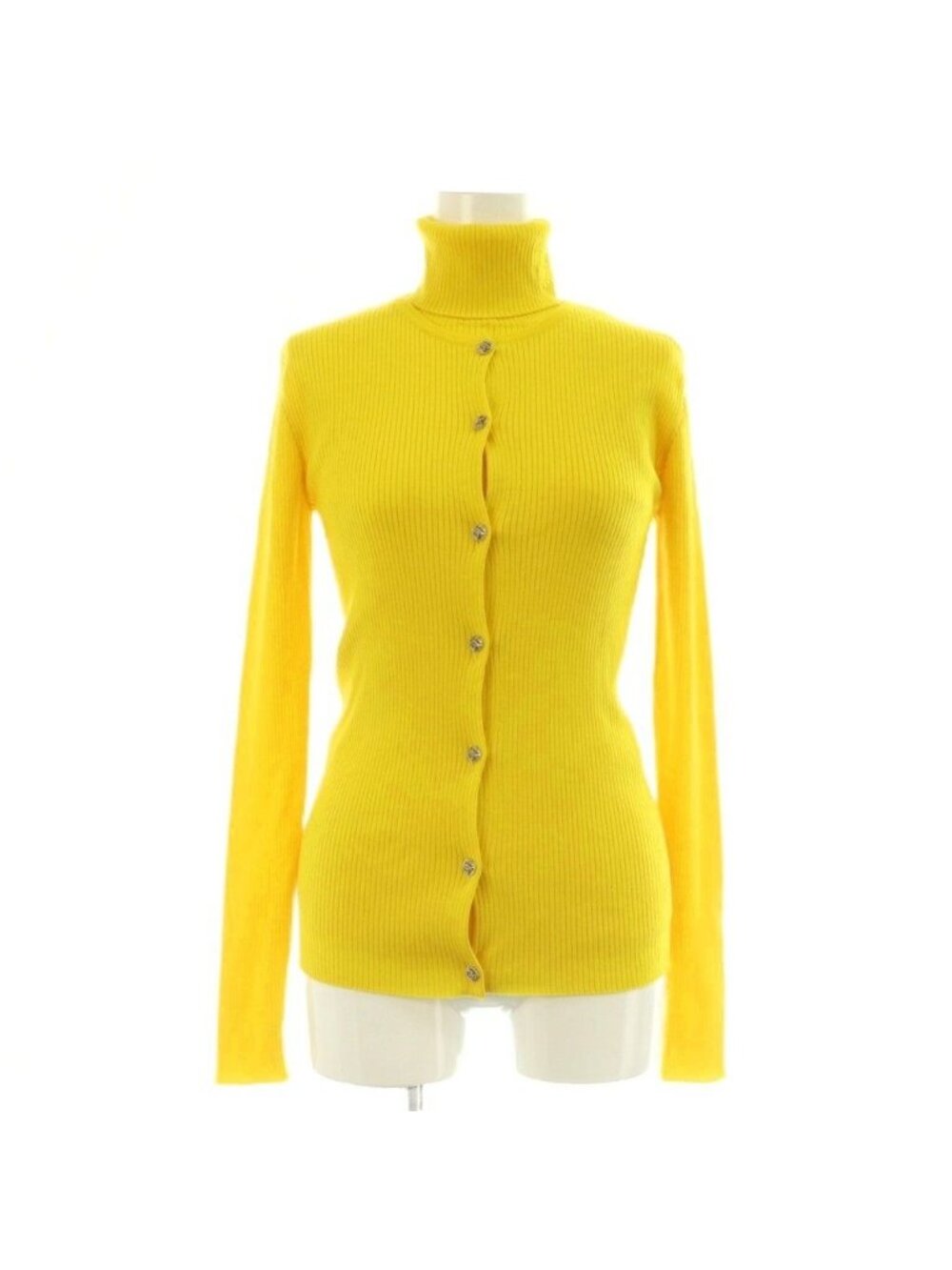 Versace Ensemble Knit Rib Cardigan Turtle Neck No Sleeve Top 42 Yellow